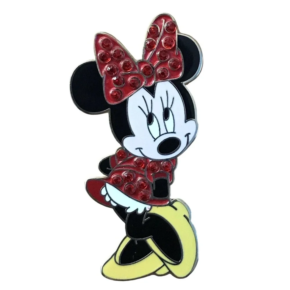 Disney Minnie Mouse Red Rhinestone Enamel Pin Silver Tone Collectible Lapel Pin